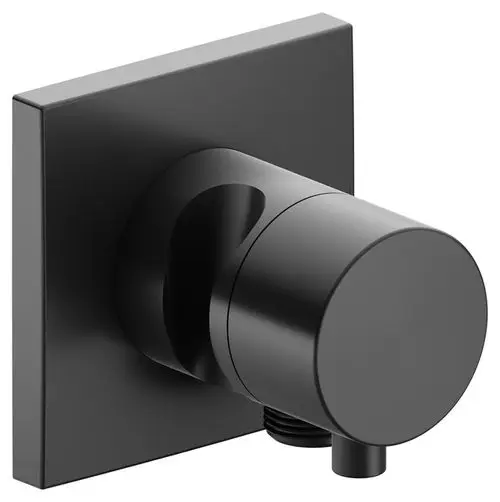 Schwarze Umstellventil von Keuco mit quadratischem Wandplateau und runder Griffvorrichtung für die Verwendung in Dusch- und Badbereichen.